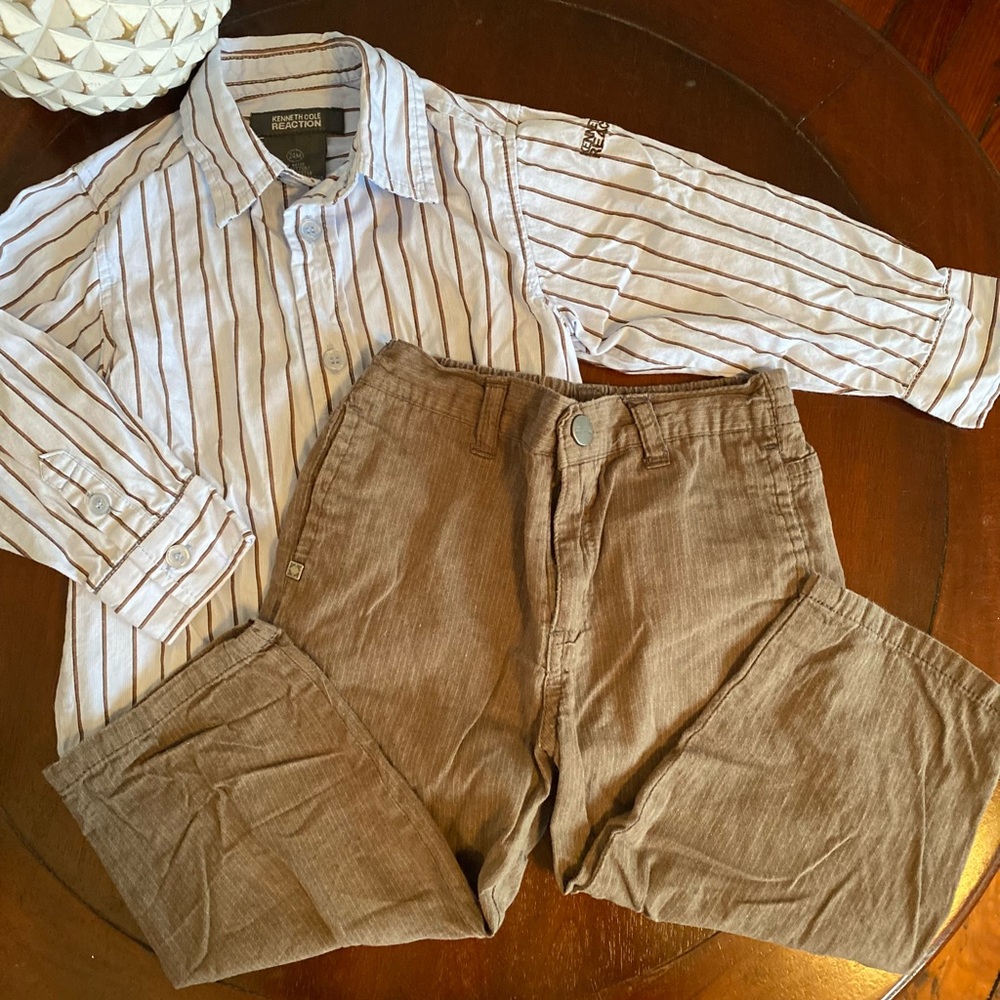 Kenneth Cole Outfit Pin Stipe Shirt & Khaki Pants Size 24 Month